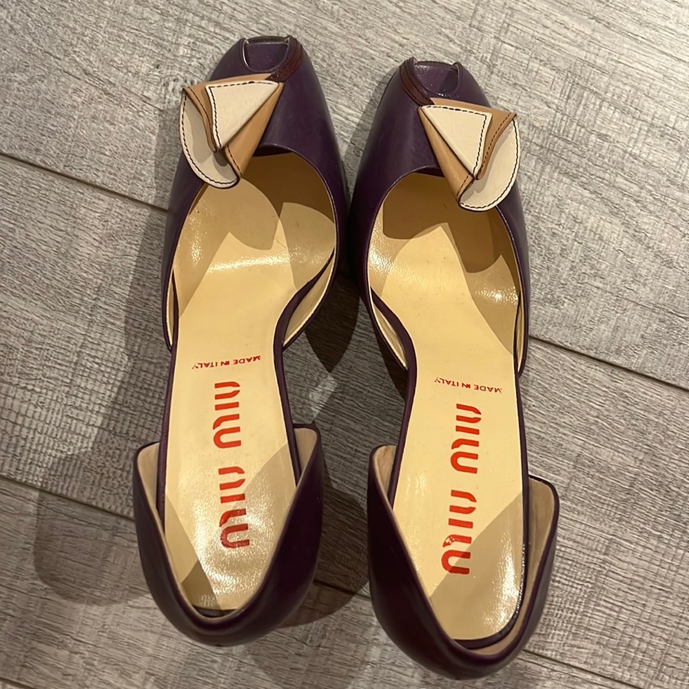 purple miu miu leather pumps